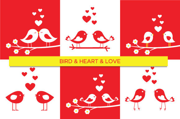 Birds in Love Silhouettes Set 2