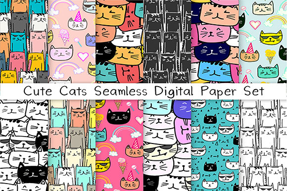Cute Cat Seamless Digital Paper Set