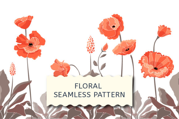 Floral Border. California Poppy Flowers