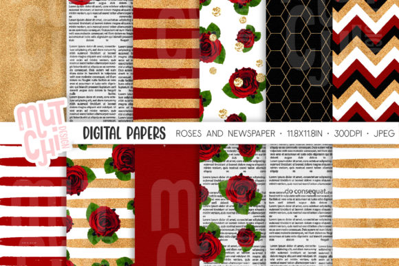 Roses Newspaper Digital Paper Set: Vintage Texture Meets Modern Creative Design